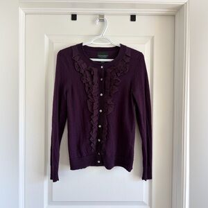 Cynthia Rowley Deep Plum Ruffle-Trim Cardigan